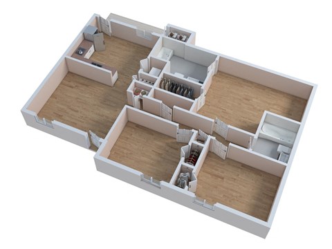 an overhead view of a 3d floor plan of a home